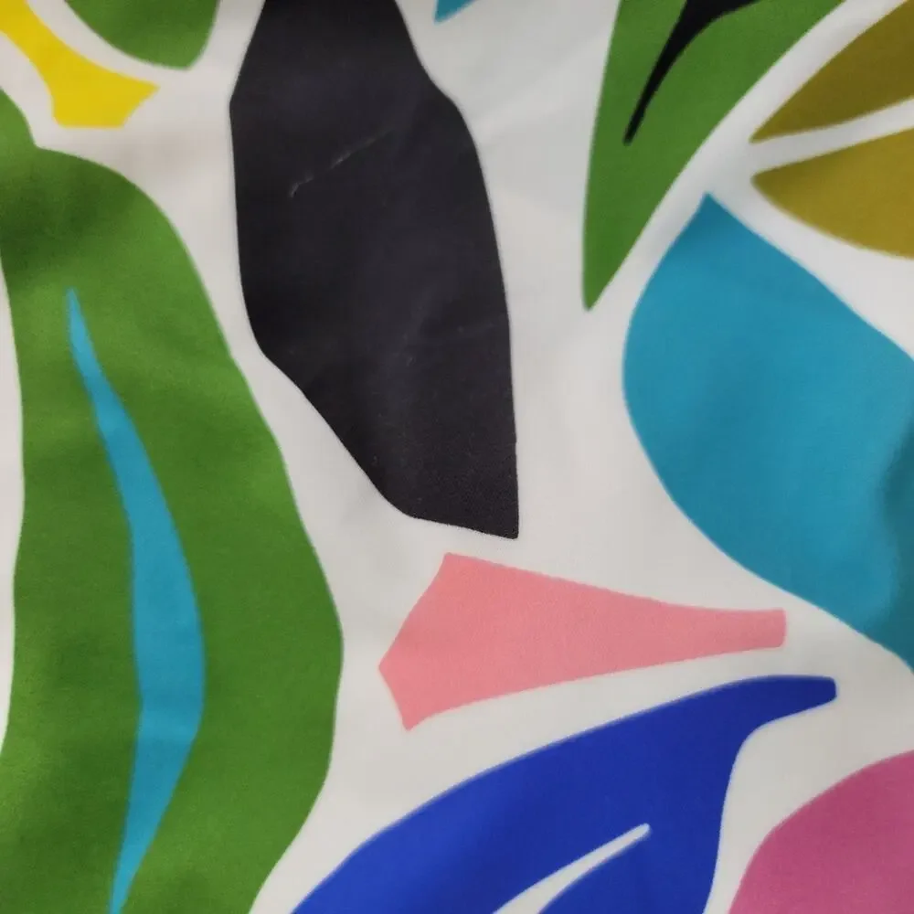 HERMOZA Green Blue Abstract Leafy Print Off Shoulder Swim Top Crisscross Beachy